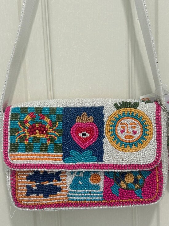 Handcrafted in India Handbags - India Beaded Bag Evil Eye Crab Turtle  Summer Beach Towel Umbrella NWT